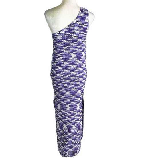 Lusana One Shoulder Crochet Knit Midi Dress with Slits Purple Size S - Picture 3 of 8